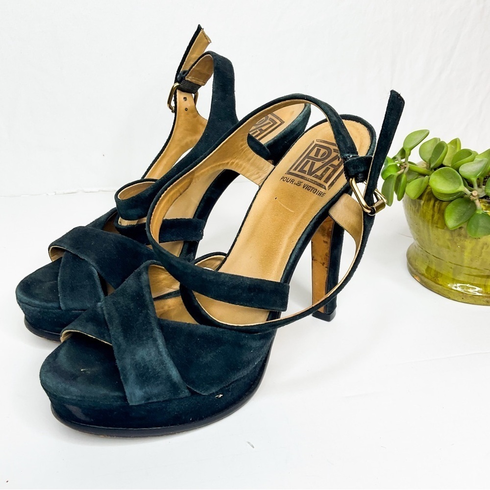 POUR LA VICTOIRE Black Suede Leather Heels